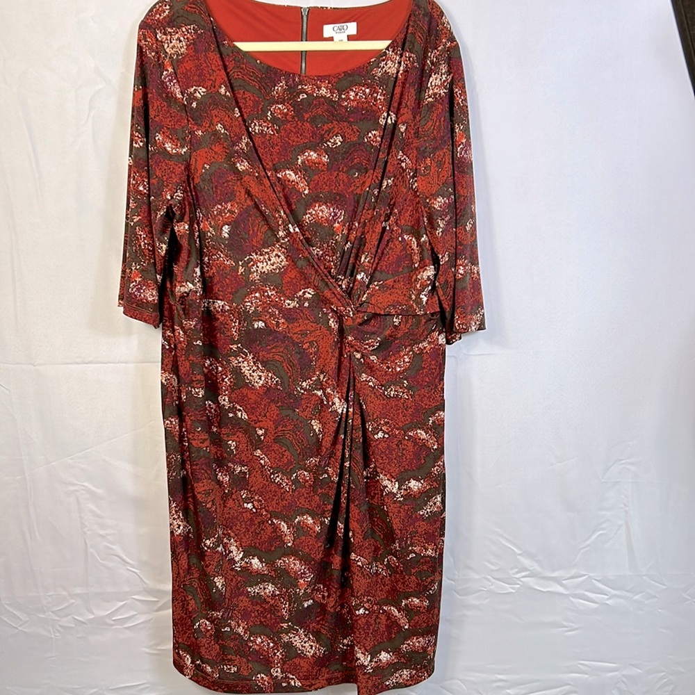 Cato Fall Colors Size 24 W Abstract Print Ruched Midi Dress Back Zipper Like New